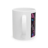 Vic City Neon Night Keramiktasse – Cyberpunk-Kaffeetasse mit regennasser Straße (11 oz & 15 oz)