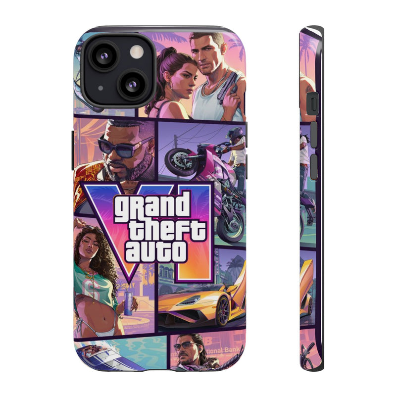 Phone Case — Retro Action Video Game Collage ("Grand Theft Auto V" Style)