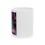 Vic City Neon Night Keramiktasse – Cyberpunk-Kaffeetasse mit regennasser Straße (11 oz & 15 oz)