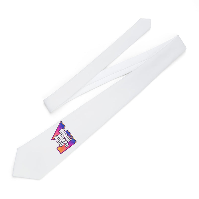 GTA V Logo White Neck Tie — Retro Game Console Gaming Necktie