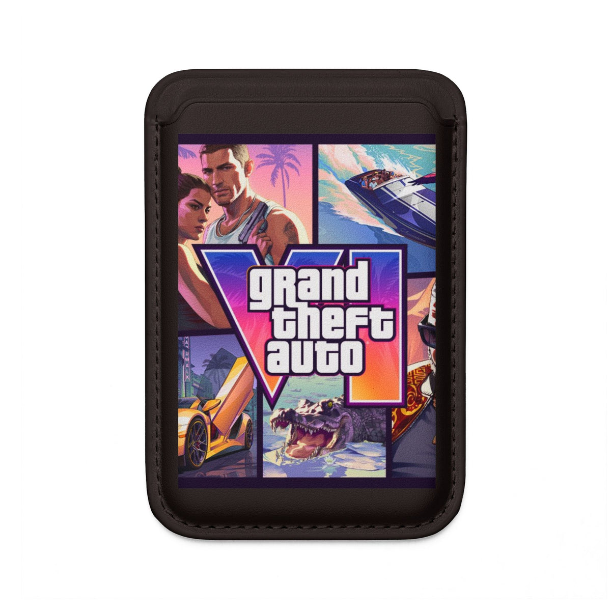 Magsafe Vegan Wallet — Retro 'Grand Theft Auto' Collage Phone Card Holder