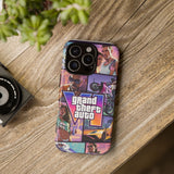 Phone Case — Retro Action Video Game Collage ("Grand Theft Auto V" Style)